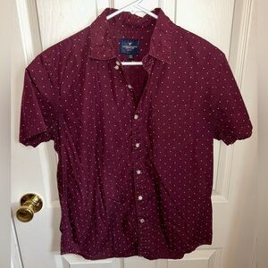 American Eagle Outfitters Red and White Casual Button Down Shirt